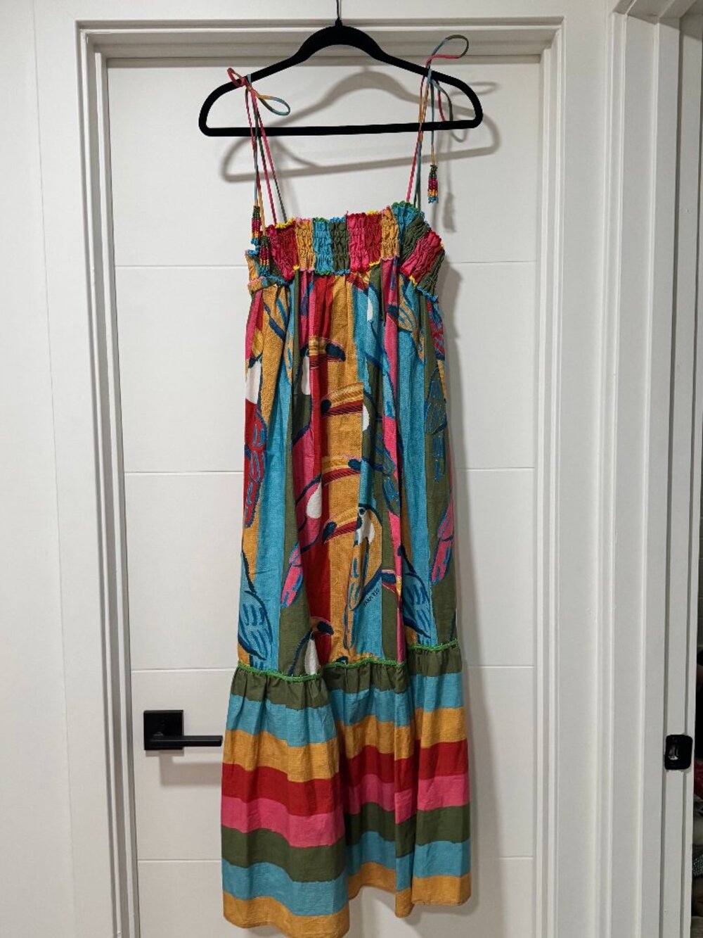 Farm Rio Wonderful Toucans Midi Dress Size S Colorful Tie Strap NWT